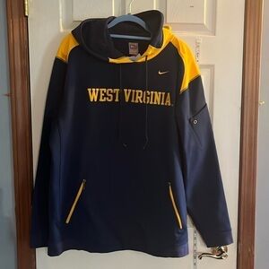 Nike-West Virginia-L-blue/yellow-hooded sweatshirt with drawstring.